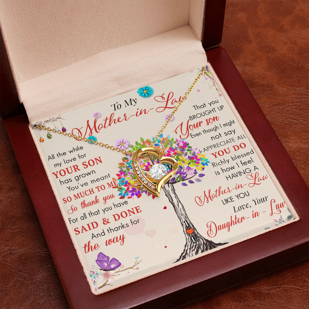 To My Mother in Law Forever Love Heart Necklace - Luxury Family Matching Gift from Daughter in Law for Birthday, Mother's Day, Christmas, or any Special Occasion