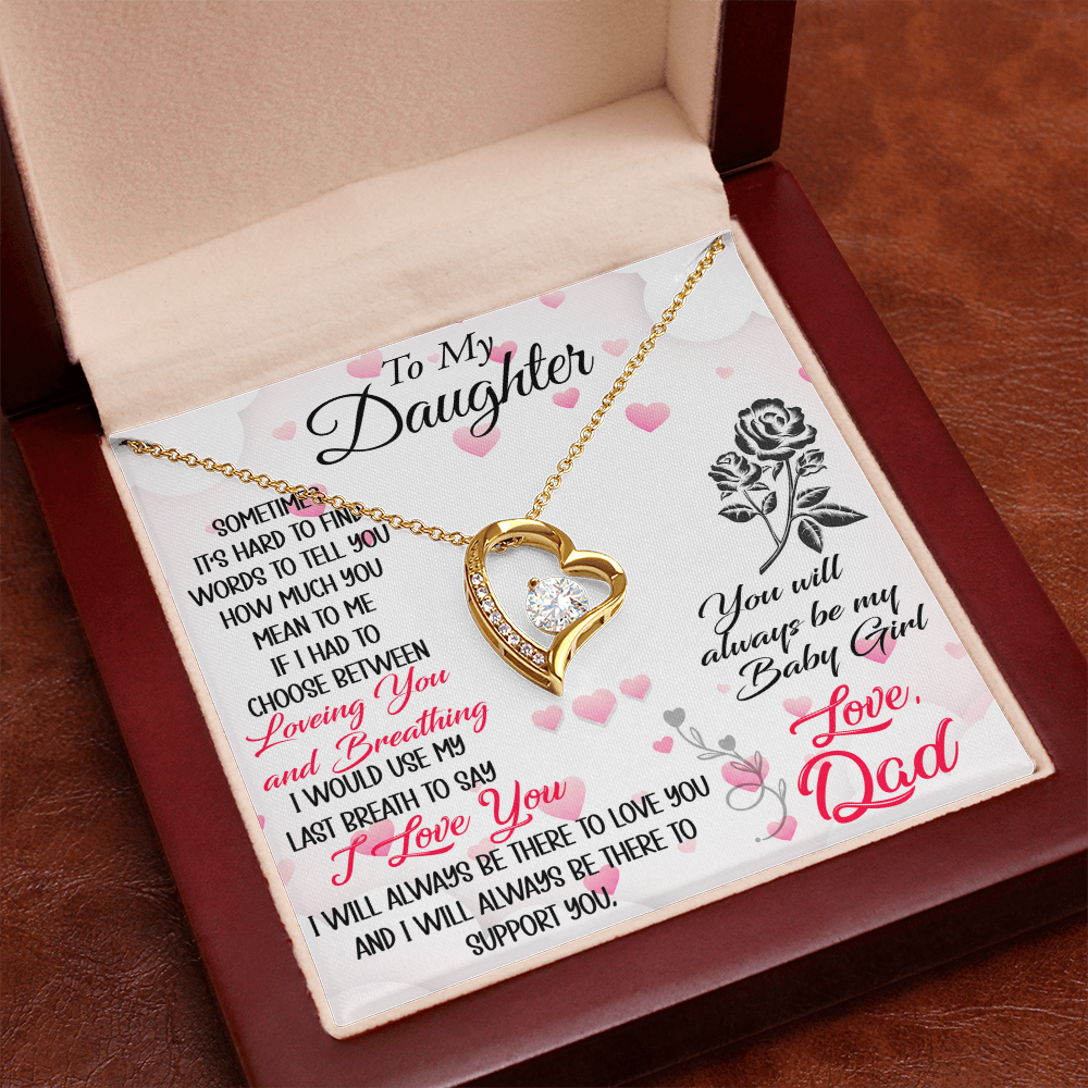 Proud Dad to Daughter Forever Love Necklace Gift for Birthday, Christmas, Back to School, Wedding or any Special Occasions. Best Gift from Father