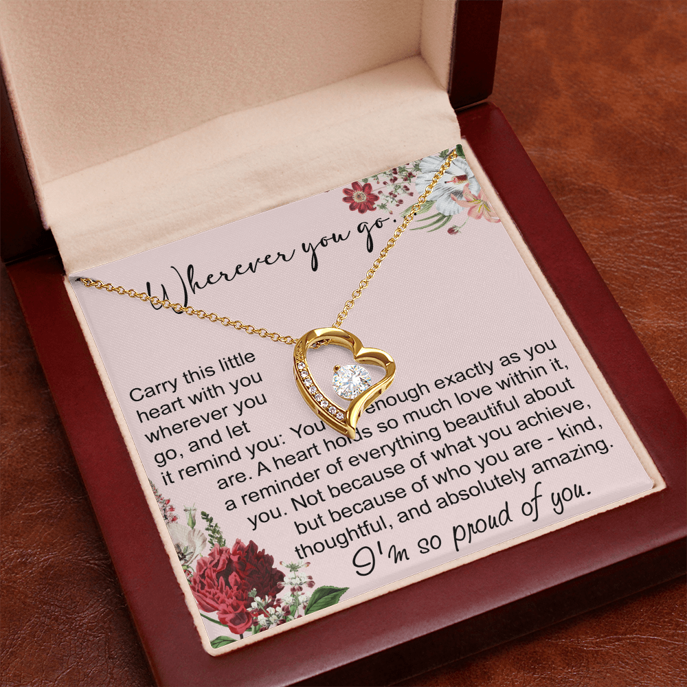 Off To College Forever Heart Necklace For Daughter, Going Away Gift, Long Distance Keepsake
