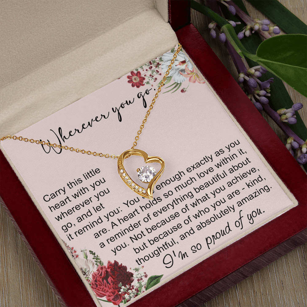 Off To College Forever Heart Necklace For Daughter, Going Away Gift, Long Distance Keepsake