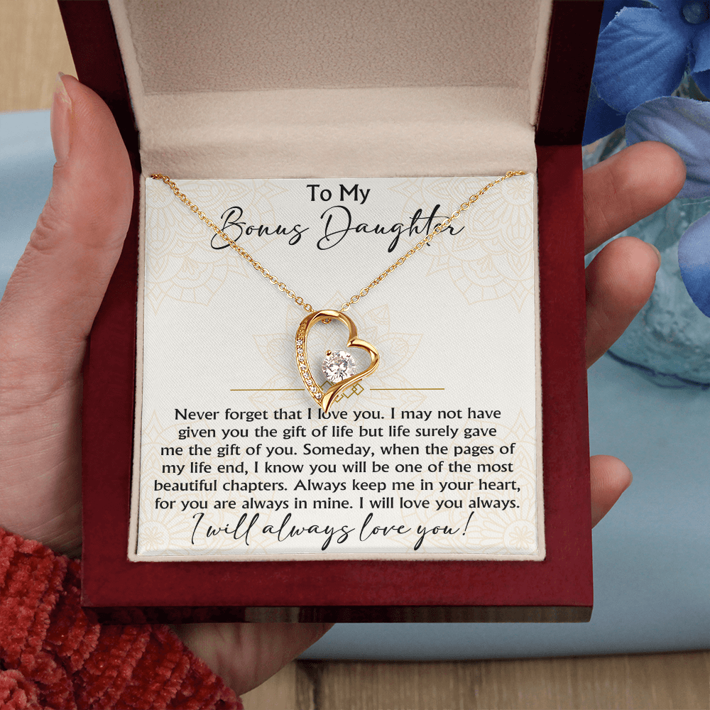 To My Bonus Daughter Forever Love Heart necklace - Birthday Xmas Gift from Bonus Mom Dad