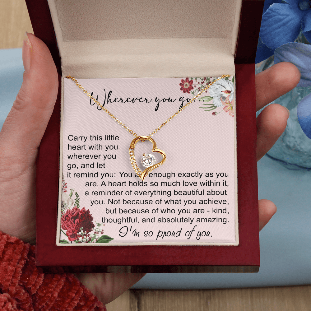 Off To College Forever Heart Necklace For Daughter, Going Away Gift, Long Distance Keepsake