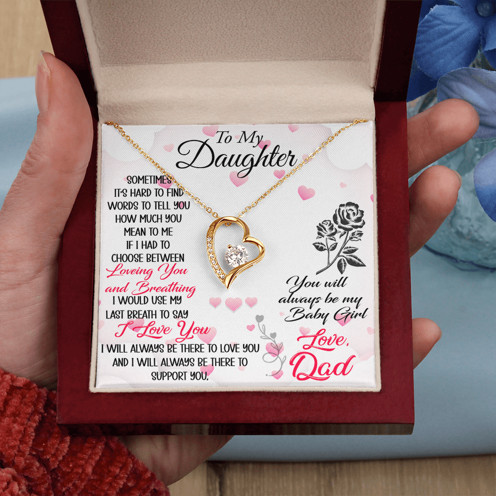 Proud Dad to Daughter Forever Love Necklace Gift for Birthday, Christmas, Back to School, Wedding or any Special Occasions. Best Gift from Father