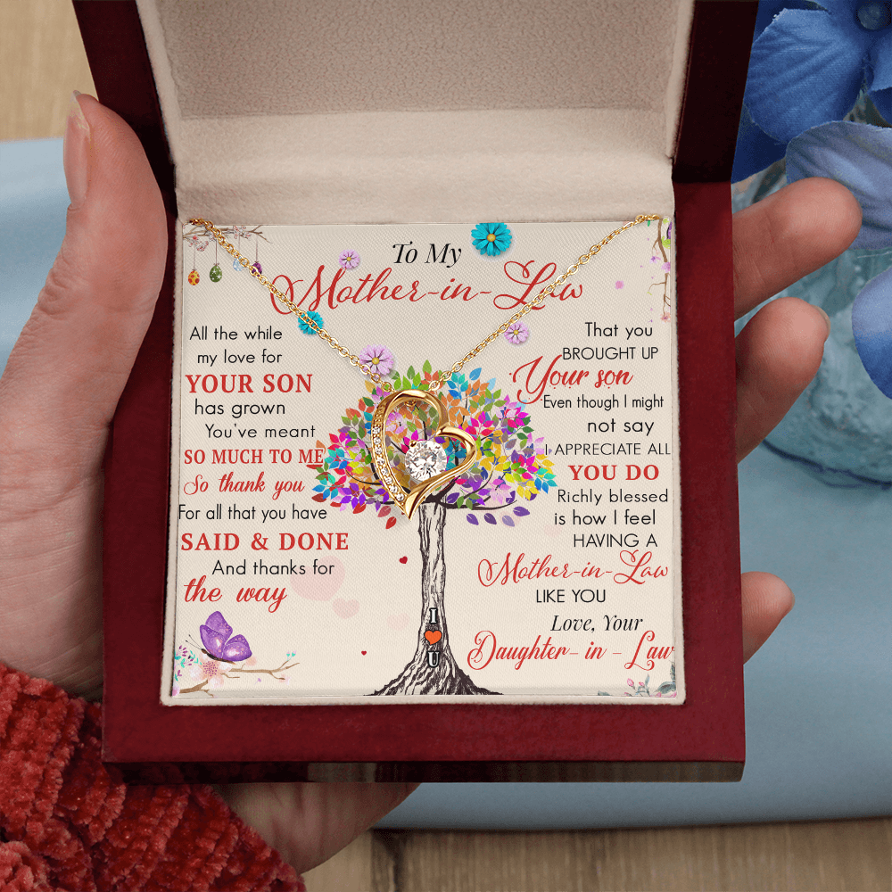 To My Mother in Law Forever Love Heart Necklace - Luxury Family Matching Gift from Daughter in Law for Birthday, Mother's Day, Christmas, or any Special Occasion