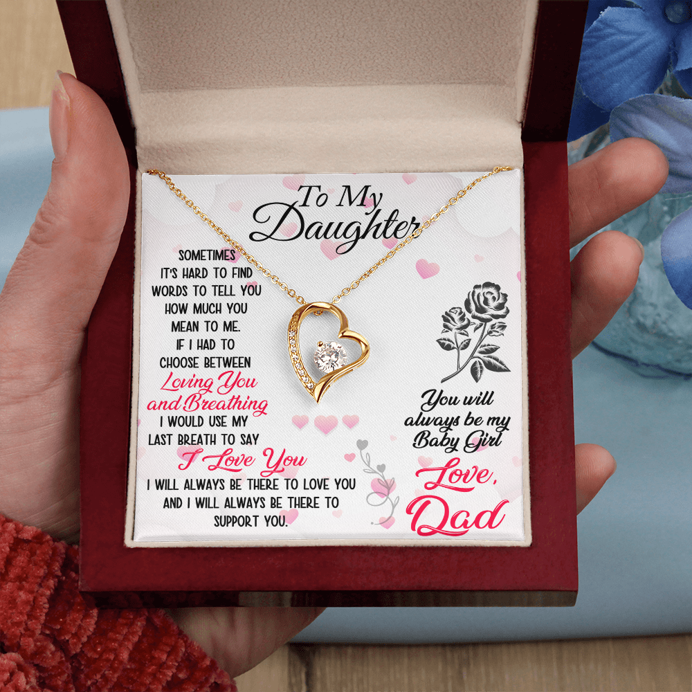 Proud Dad to Daughter Forever Love Necklace Gift for Birthday, Christmas, Back to School, Wedding or any Special Occasions. Best Gift from Father
