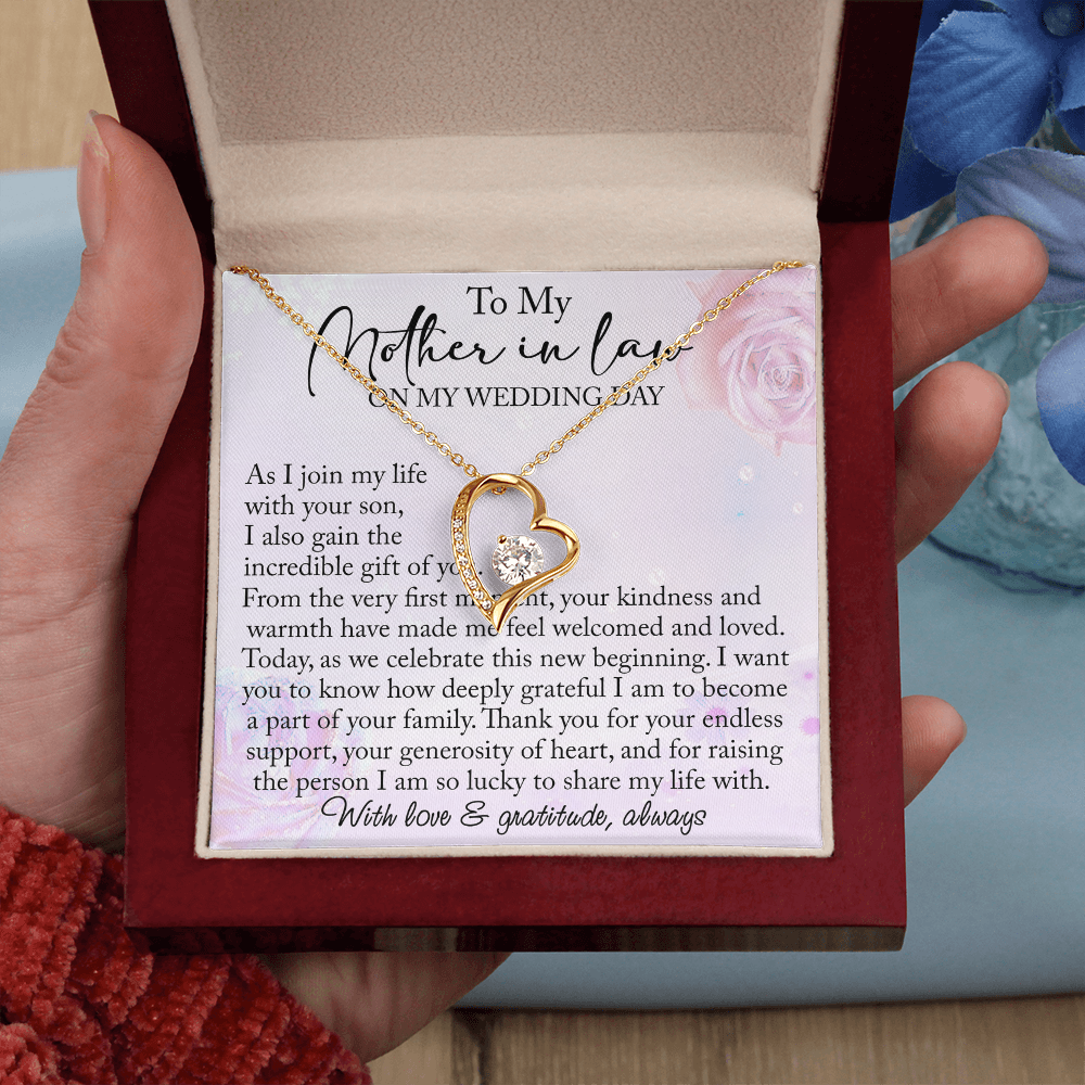 Mother-in-Law Wedding Day Forever Love Heart Necklace, Custom MIL Jewelry, Daughter-in-Law Gift, Personalized Gift From Bride