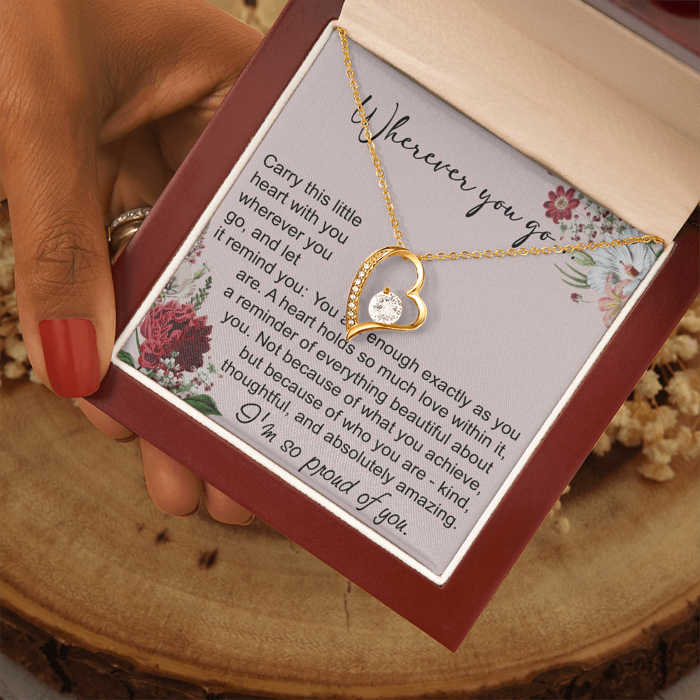 Off To College Forever Heart Necklace For Daughter, Going Away Gift, Long Distance Keepsake