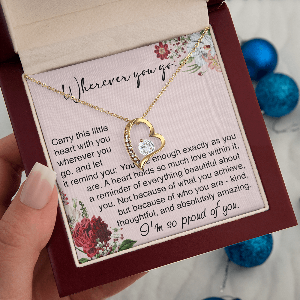 Off To College Forever Heart Necklace For Daughter, Going Away Gift, Long Distance Keepsake