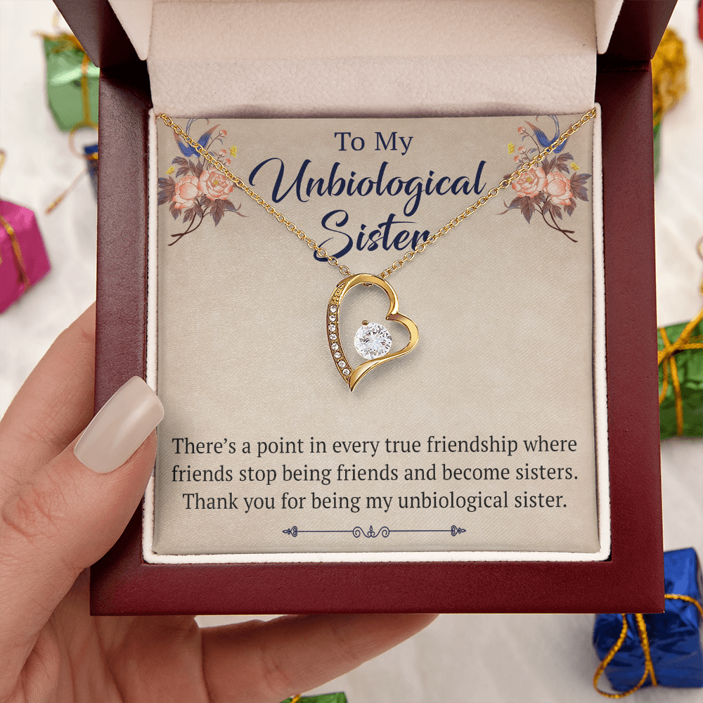 To My Unbiological Sister Forever Love Heart Necklace, Unique Gift for Birthday, Mother's Day, Christmas, or any Special Occasion