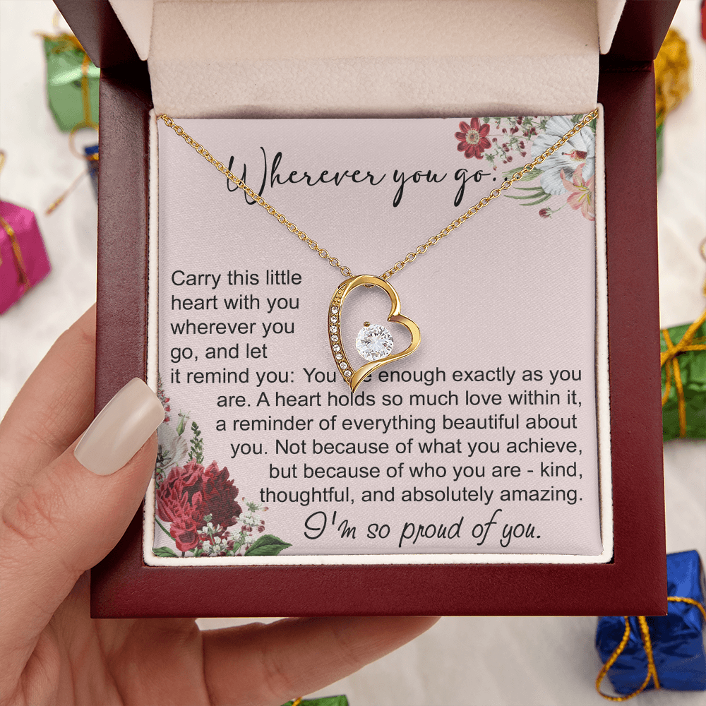 Off To College Forever Heart Necklace For Daughter, Going Away Gift, Long Distance Keepsake
