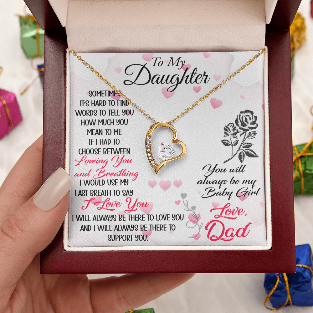 Proud Dad to Daughter Forever Love Necklace Gift for Birthday, Christmas, Back to School, Wedding or any Special Occasions. Best Gift from Father