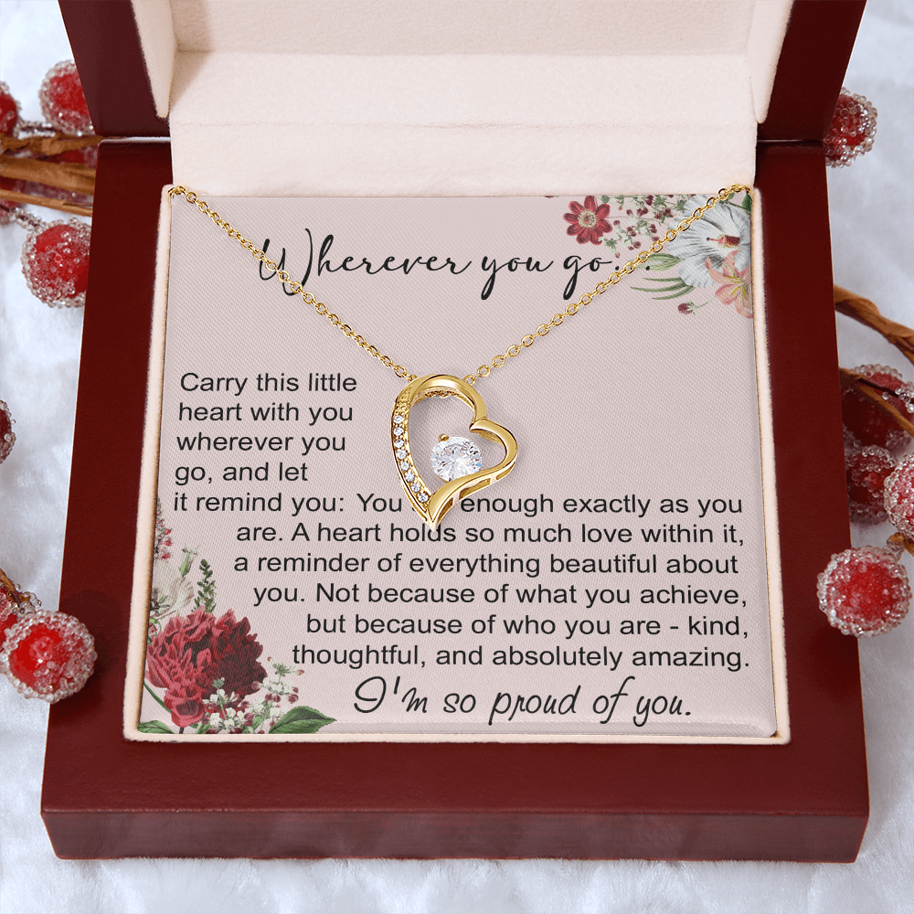 Off To College Forever Heart Necklace For Daughter, Going Away Gift, Long Distance Keepsake
