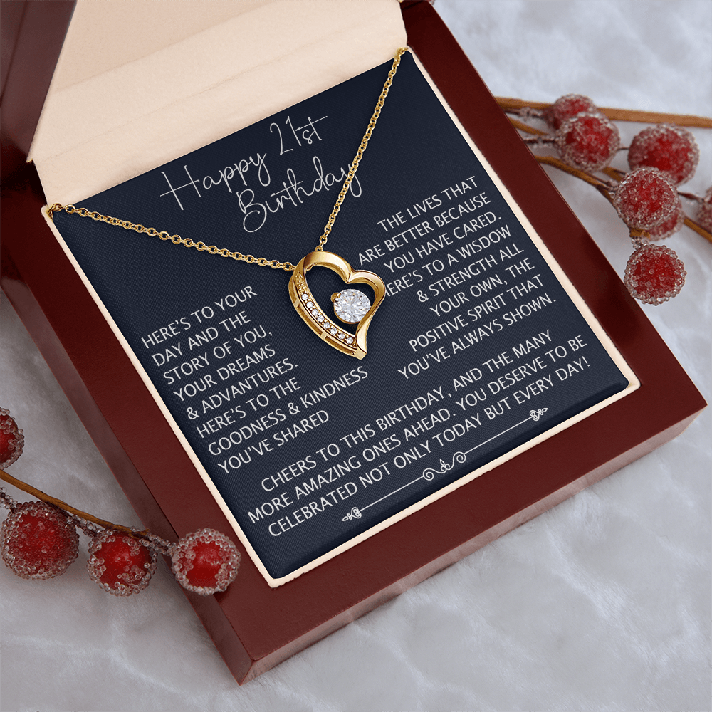 21st Birthday Gift for Her, Forever Love Heart Necklace, 21st Birthday Jewelry, Turning 21 Keepsake Gift