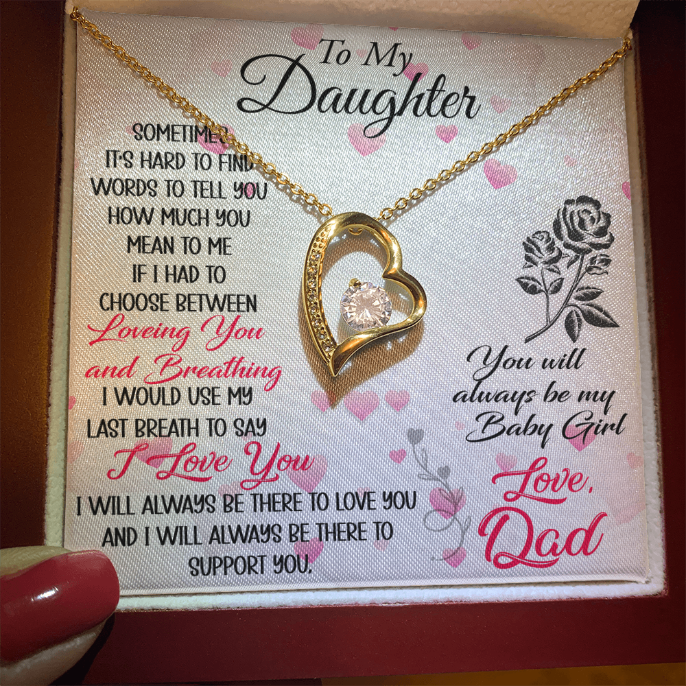 To My Daughter Forever Love Heart Necklace - Luxury Family Matching Gift from Dad, Father for Birthday, Christmas, or any Special Occasion