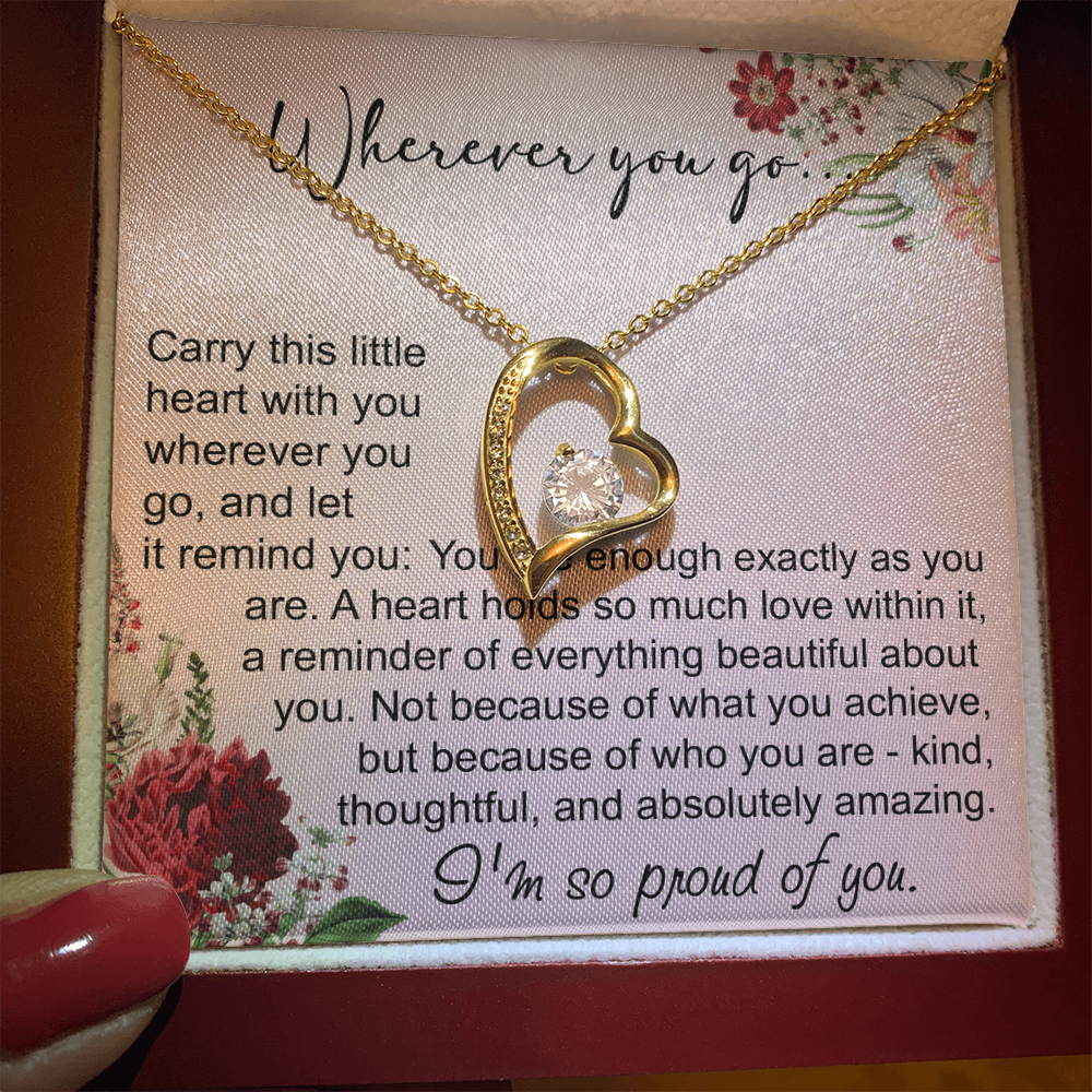 Off To College Forever Heart Necklace For Daughter, Going Away Gift, Long Distance Keepsake
