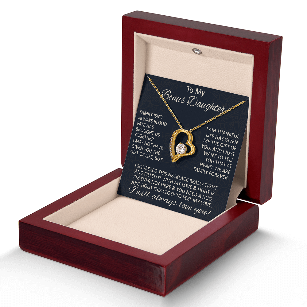 Love Gift for Bonus Daughter - Forever Love Necklace from Step Mom Step Dad for Birthday Christmas or any Special Occasion.