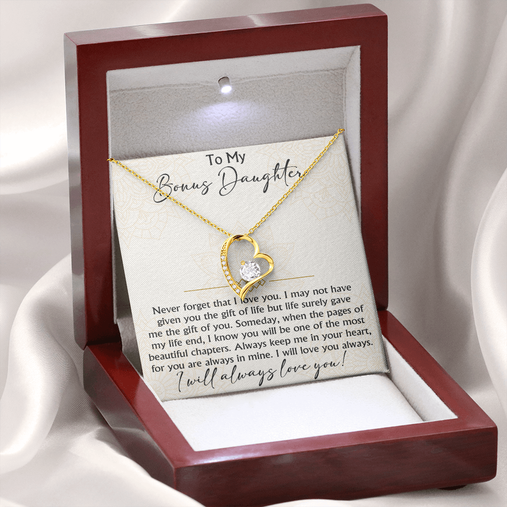To My Bonus Daughter Forever Love Heart necklace - Birthday Xmas Gift from Bonus Mom Dad