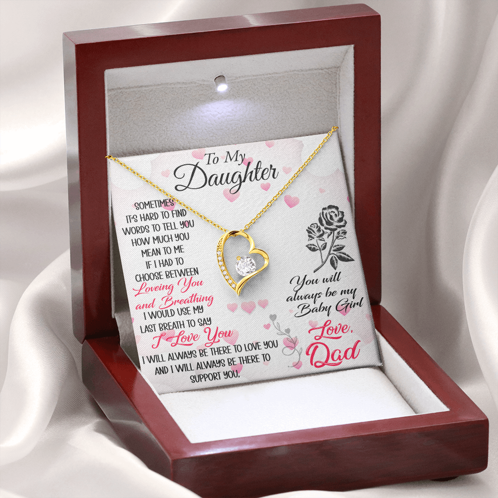 Proud Dad to Daughter Forever Love Necklace Gift for Birthday, Christmas, Back to School, Wedding or any Special Occasions. Best Gift from Father