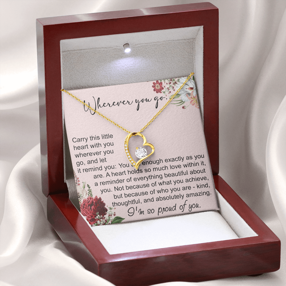 Off To College Forever Heart Necklace For Daughter, Going Away Gift, Long Distance Keepsake