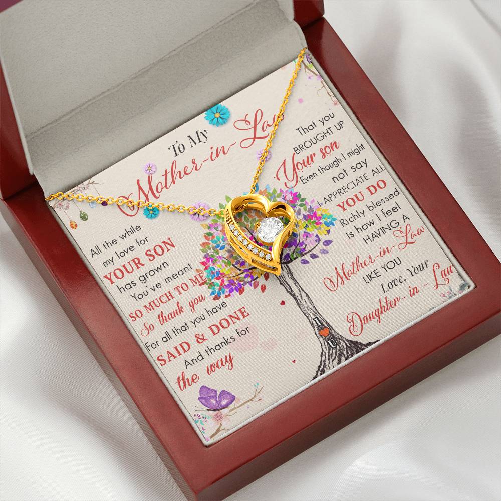 To My Mother in Law Forever Love Heart Necklace - Luxury Family Matching Gift from Daughter in Law for Birthday, Mother's Day, Christmas, or any Special Occasion