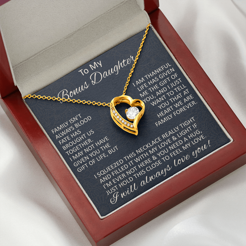 Love Gift for Bonus Daughter - Forever Love Necklace from Step Mom Step Dad for Birthday Christmas or any Special Occasion.
