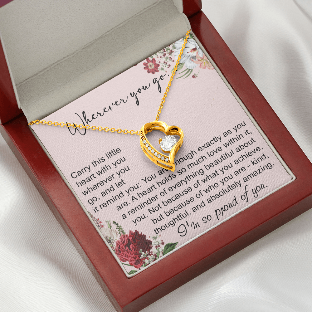 Off To College Forever Heart Necklace For Daughter, Going Away Gift, Long Distance Keepsake