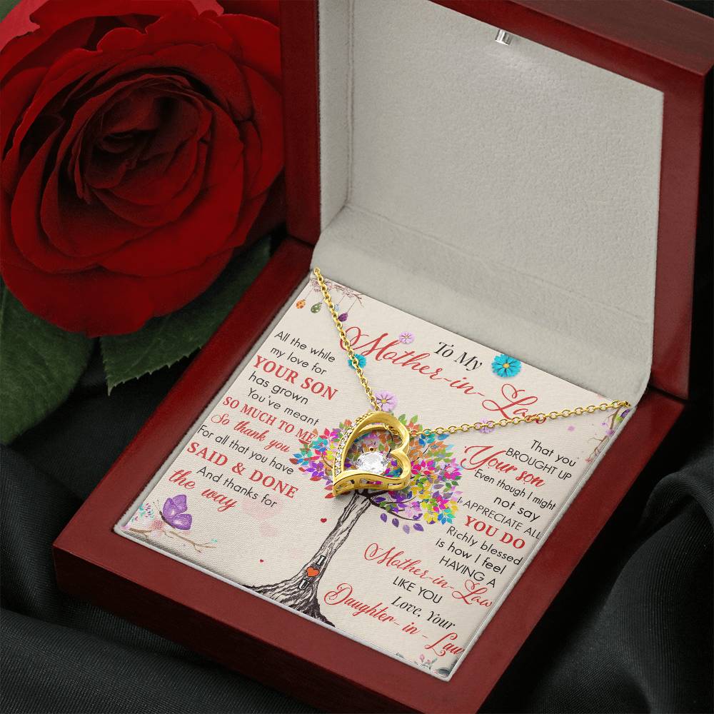 To My Mother in Law Forever Love Heart Necklace - Luxury Family Matching Gift from Daughter in Law for Birthday, Mother's Day, Christmas, or any Special Occasion