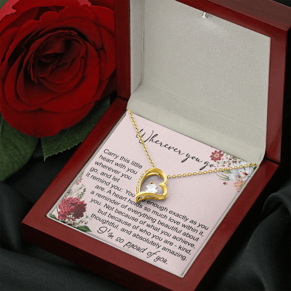 Off To College Forever Heart Necklace For Daughter, Going Away Gift, Long Distance Keepsake