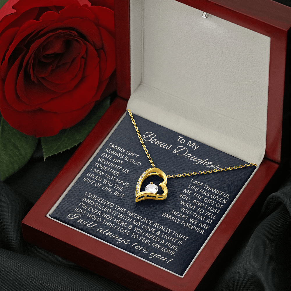 Love Gift for Bonus Daughter - Forever Love Necklace from Step Mom Step Dad for Birthday Christmas or any Special Occasion.