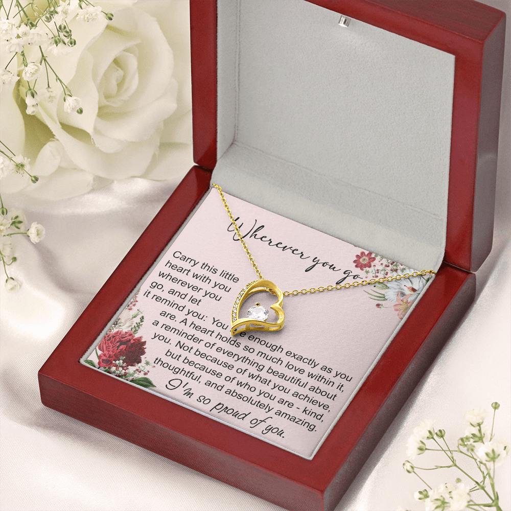 Off To College Forever Heart Necklace For Daughter, Going Away Gift, Long Distance Keepsake