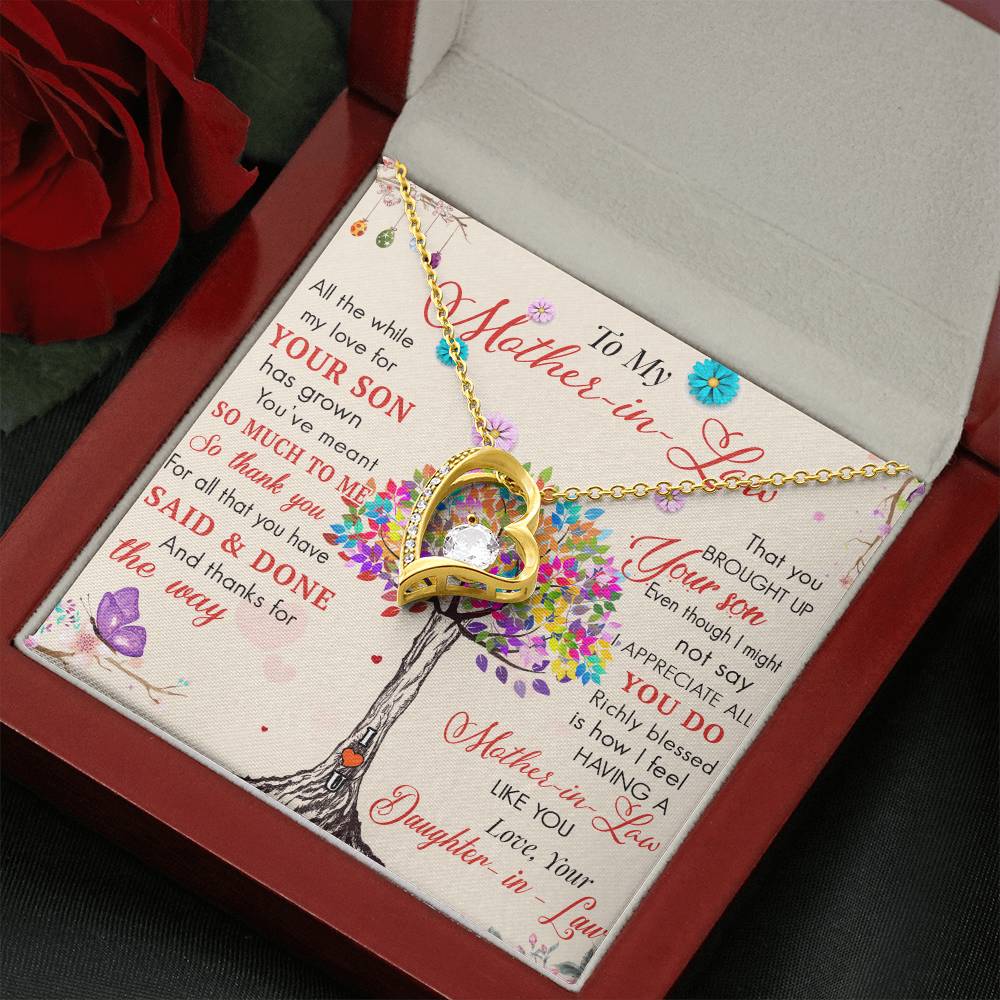 To My Mother in Law Forever Love Heart Necklace - Luxury Family Matching Gift from Daughter in Law for Birthday, Mother's Day, Christmas, or any Special Occasion