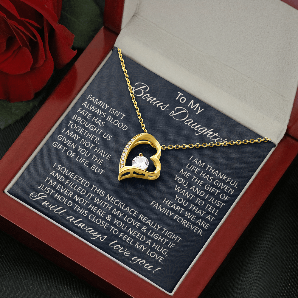 Love Gift for Bonus Daughter - Forever Love Necklace from Step Mom Step Dad for Birthday Christmas or any Special Occasion.