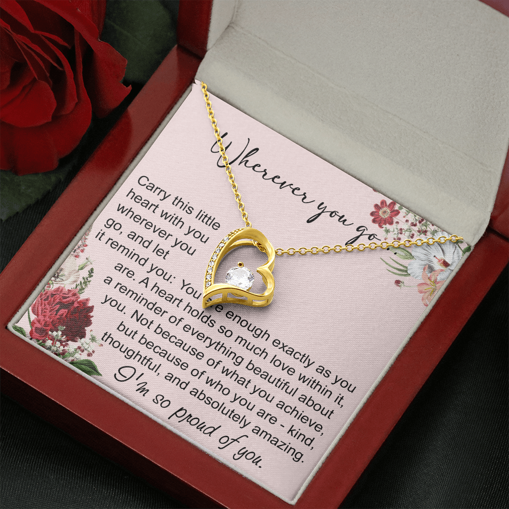 Off To College Forever Heart Necklace For Daughter, Going Away Gift, Long Distance Keepsake