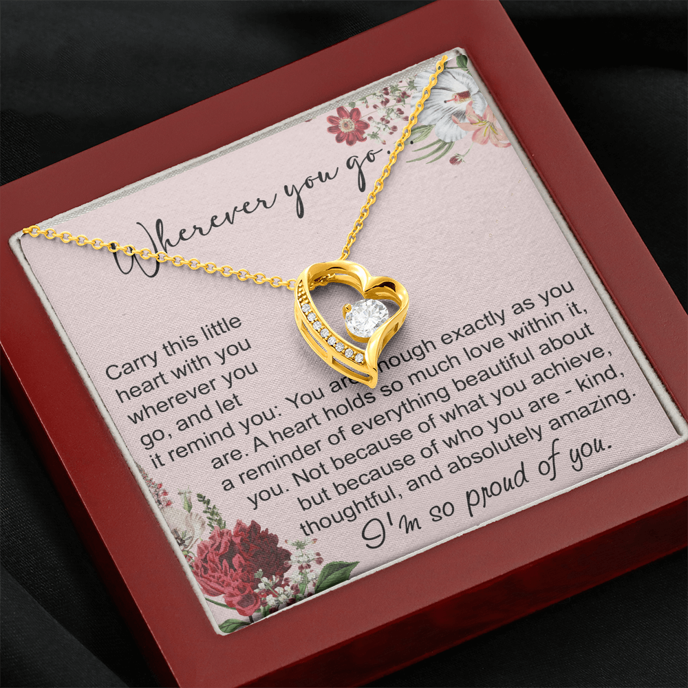 Off To College Forever Heart Necklace For Daughter, Going Away Gift, Long Distance Keepsake