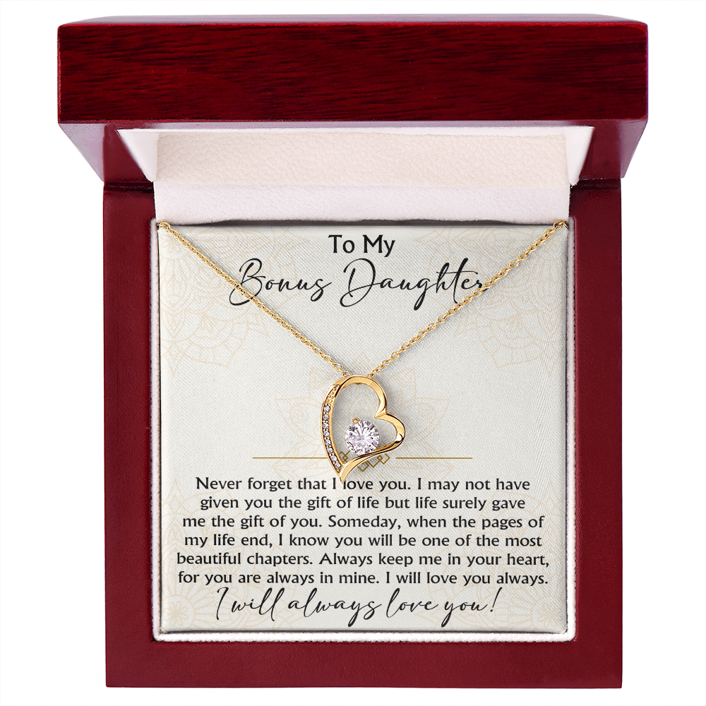 To My Bonus Daughter Forever Love Heart necklace - Birthday Xmas Gift from Bonus Mom Dad