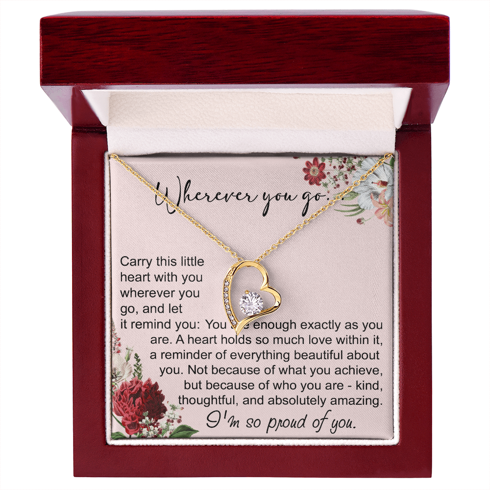 Off To College Forever Heart Necklace For Daughter, Going Away Gift, Long Distance Keepsake