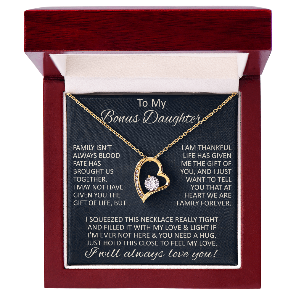 Love Gift for Bonus Daughter - Forever Love Necklace from Step Mom Step Dad for Birthday Christmas or any Special Occasion.