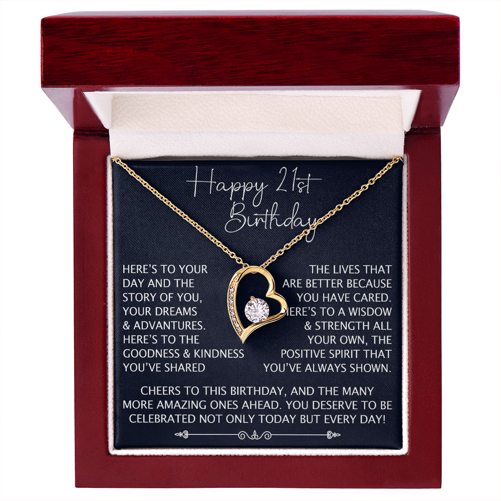 21st Birthday Gift for Her, Forever Love Heart Necklace, 21st Birthday Jewelry, Turning 21 Keepsake Gift