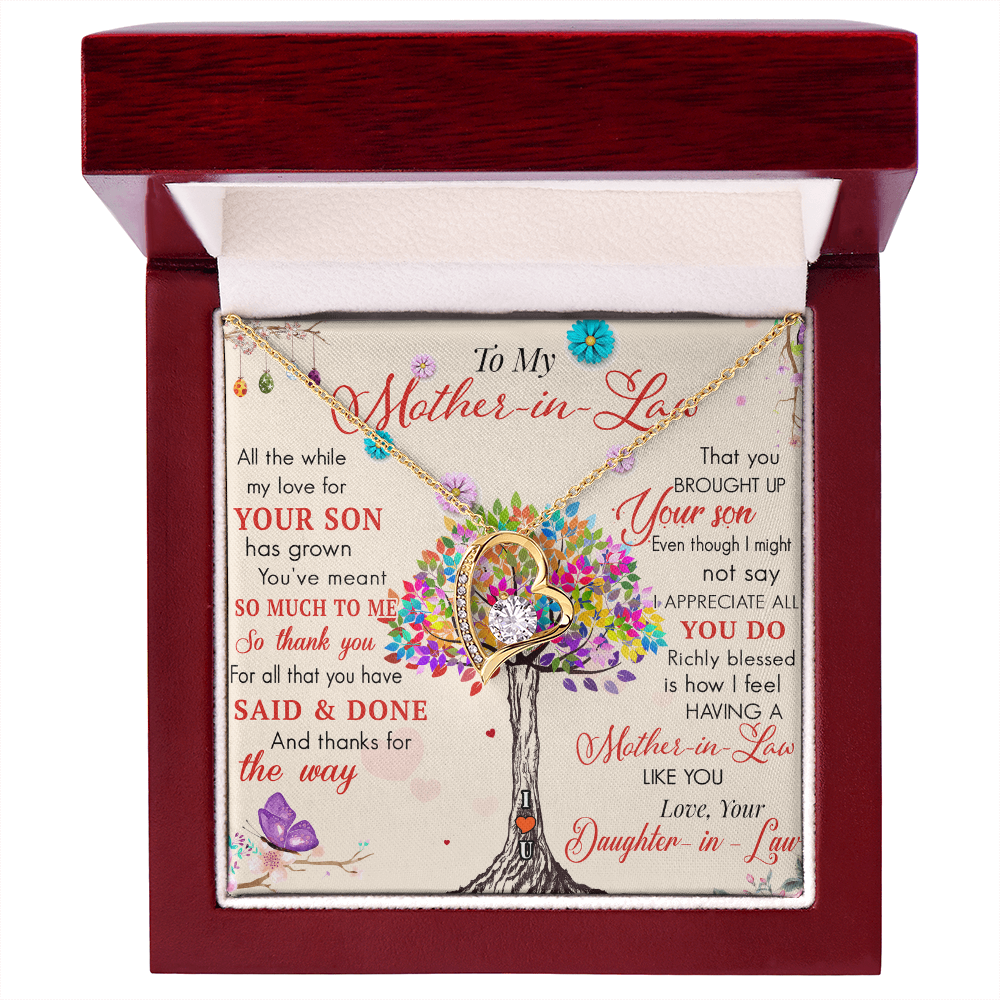 To My Mother in Law Forever Love Heart Necklace - Luxury Family Matching Gift from Daughter in Law for Birthday, Mother's Day, Christmas, or any Special Occasion