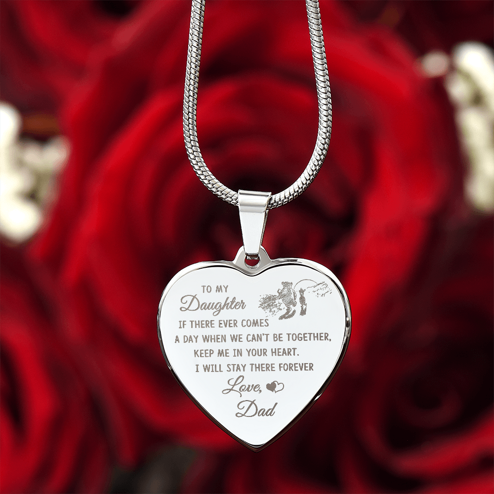 To My Daughter Heart Necklace From Dad, Engraved Pendant for Birthday Graduation Christmas Gift