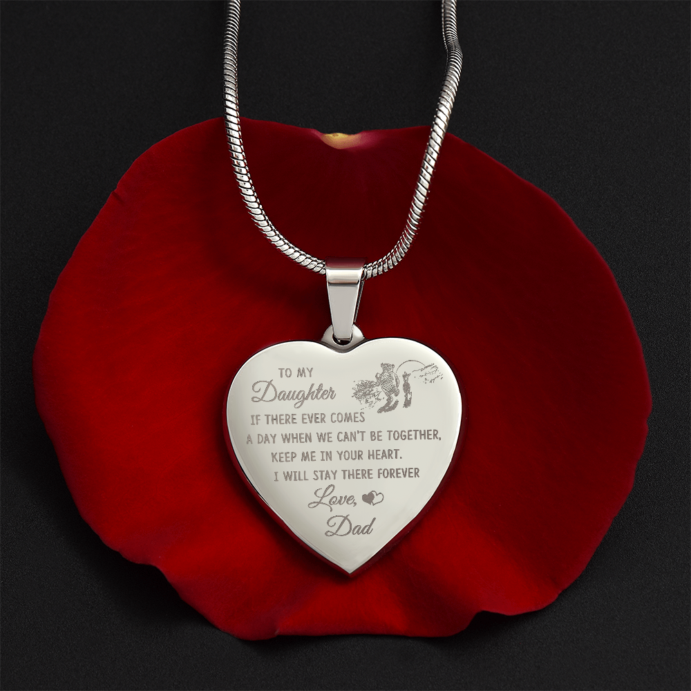 To My Daughter Heart Necklace From Dad, Engraved Pendant for Birthday Graduation Christmas Gift