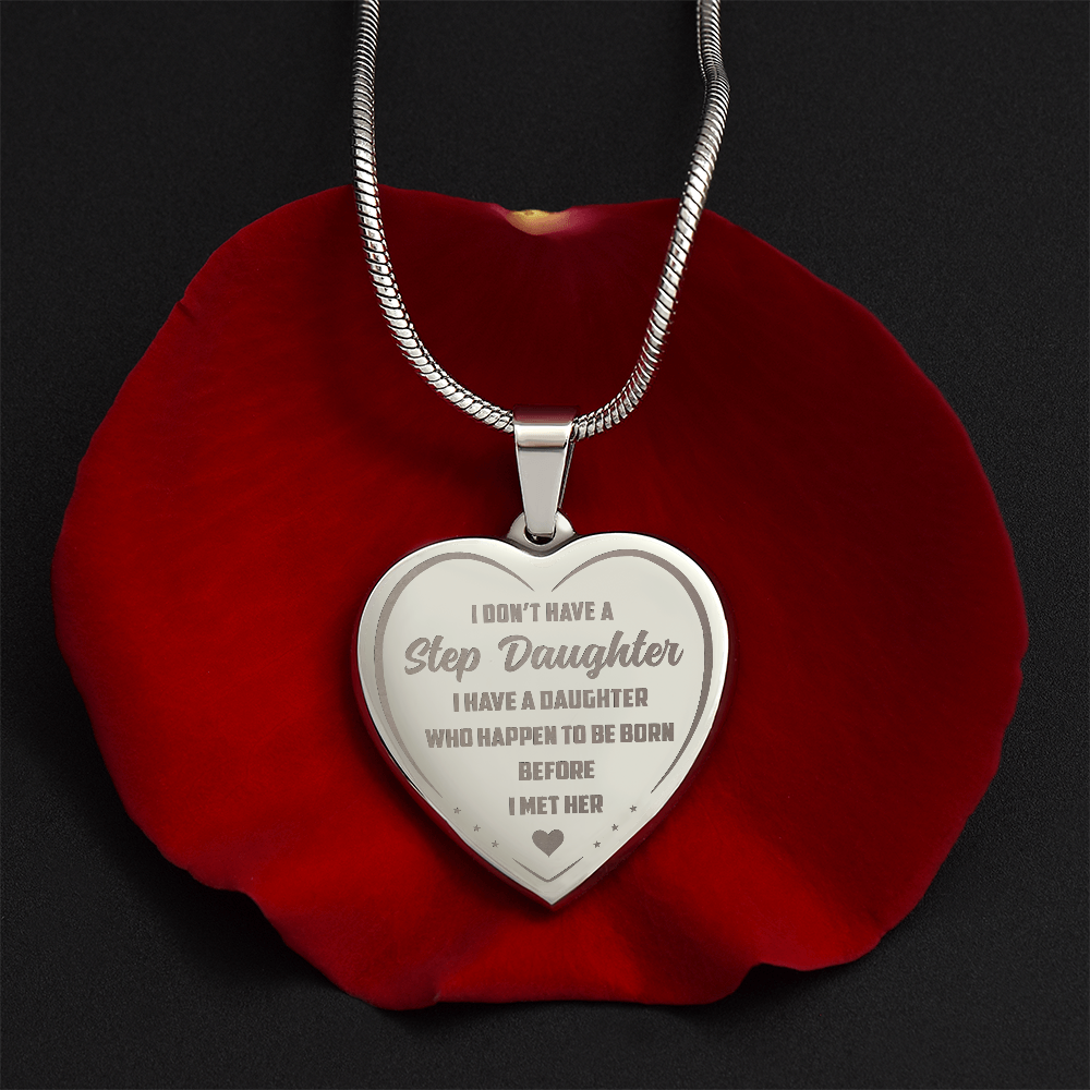 Bonus Daughter Engraved Heart Necklace from Step Dad, Step Mom - Meaningful Blended Family present for Birthday, Wedding, Back to School