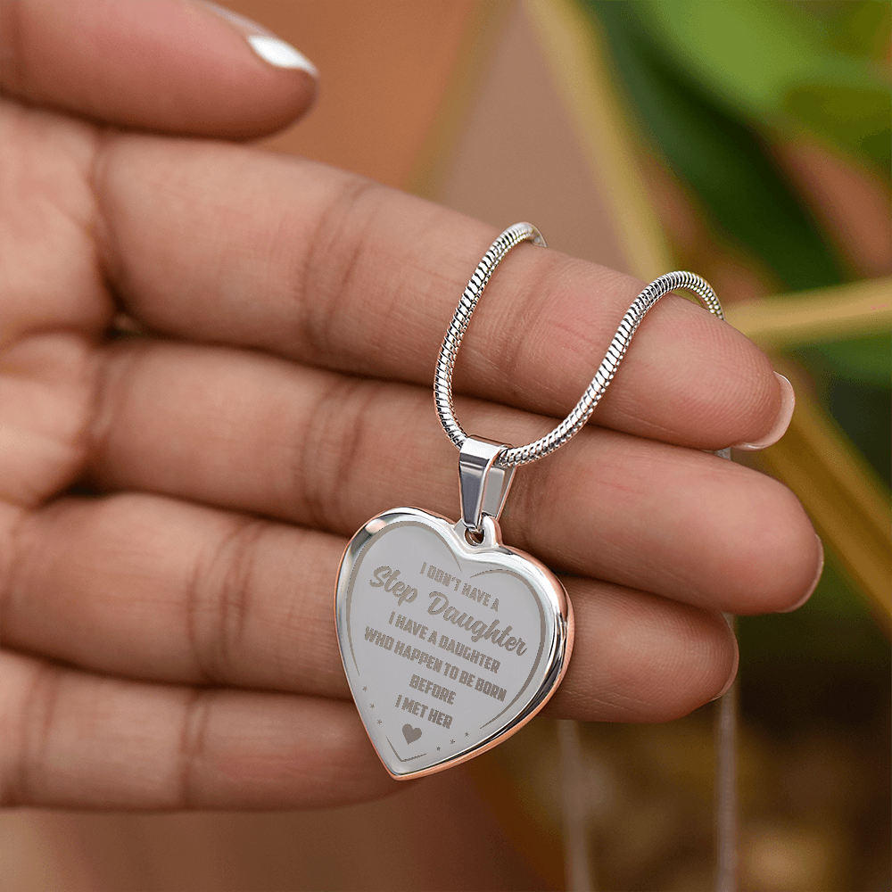 Bonus Daughter Engraved Heart Necklace from Step Dad, Step Mom - Meaningful Blended Family present for Birthday, Wedding, Back to School