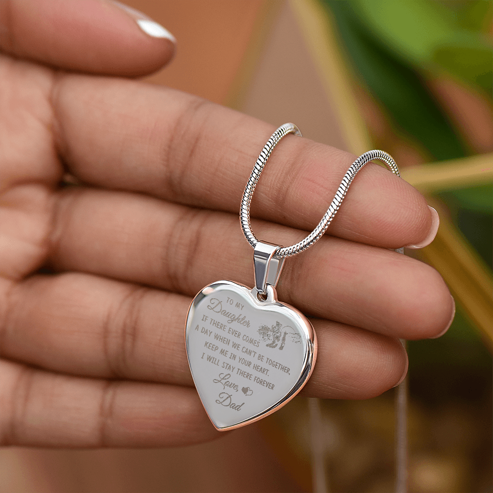 To My Daughter Heart Necklace From Dad, Engraved Pendant for Birthday Graduation Christmas Gift