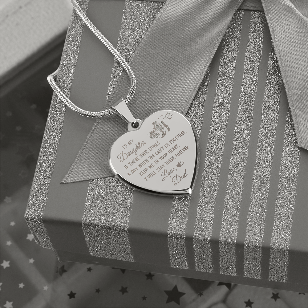To My Daughter Heart Necklace From Dad, Engraved Pendant for Birthday Graduation Christmas Gift