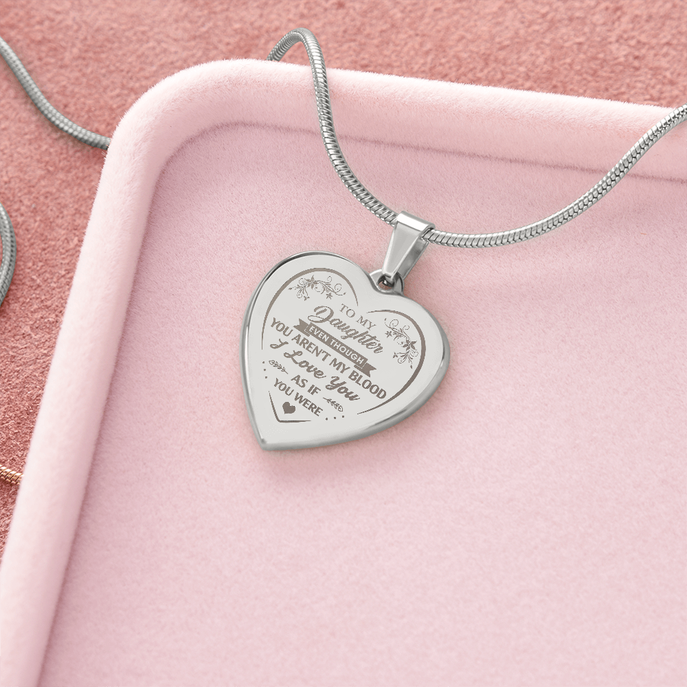 To My Step Daughter Engraved Heart Necklace Gift from Step Dad Mom for Birthday Back to School Christmas