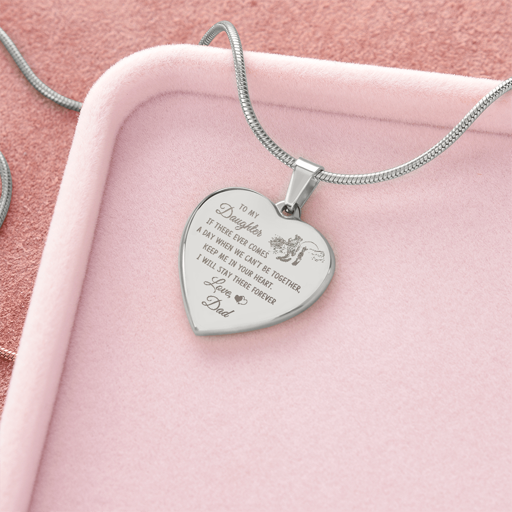 To My Daughter Heart Necklace From Dad, Engraved Pendant for Birthday Graduation Christmas Gift