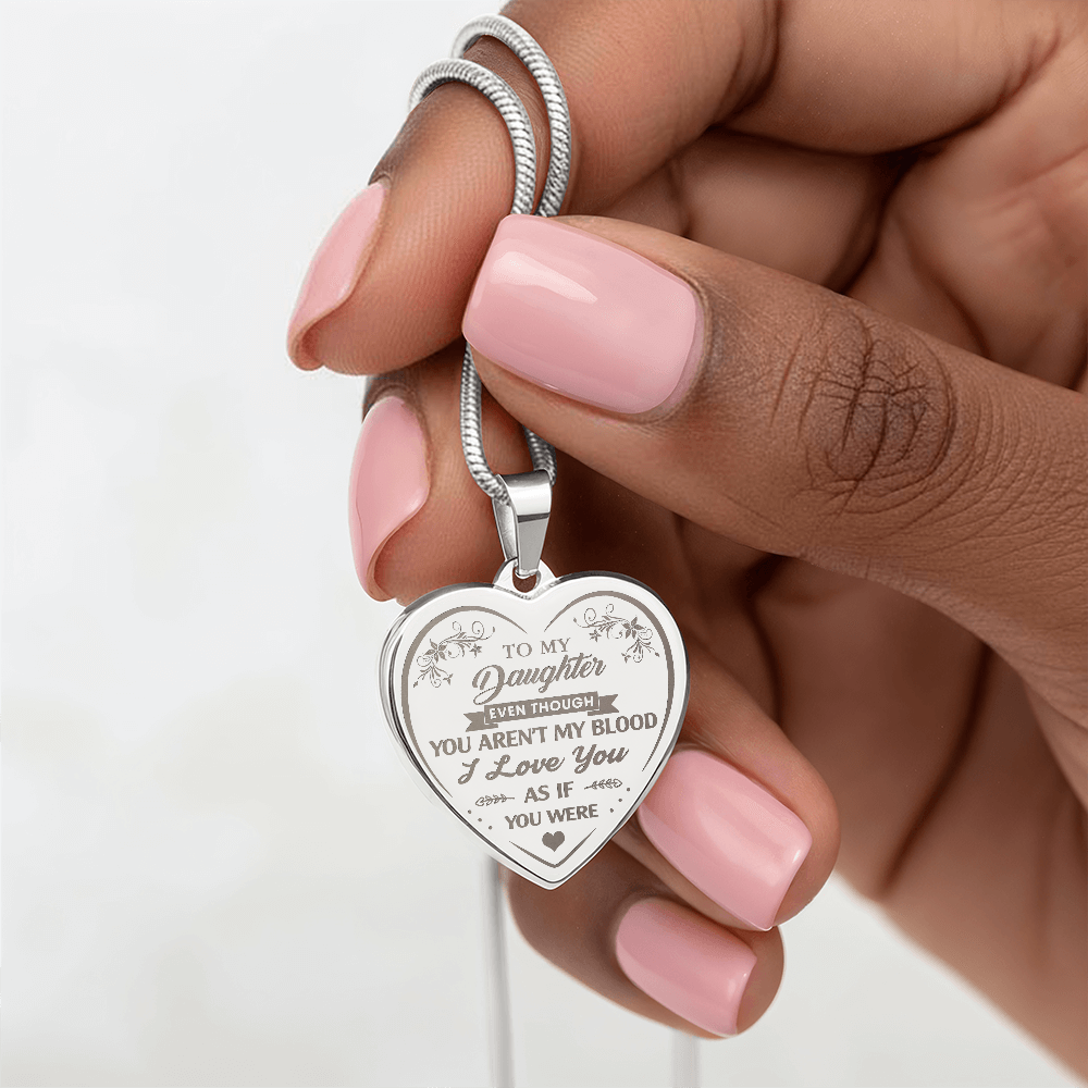 To My Bonus Daughter Engraved Heart Necklace From Stepmom Stepdad, Blended Family Jewelry Gift