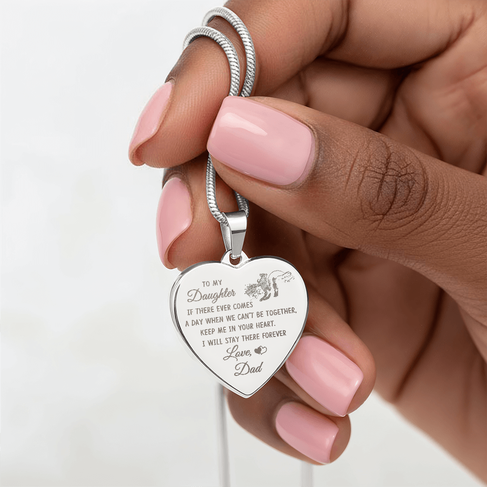 To My Daughter Heart Necklace From Dad, Engraved Pendant for Birthday Graduation Christmas Gift