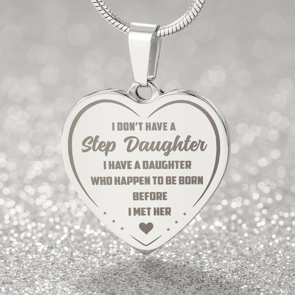 Bonus Daughter Engraved Heart Necklace from Step Dad, Step Mom - Meaningful Blended Family present for Birthday, Wedding, Back to School